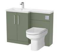 Balterley Vanity Unit with Basin, WC Unit with Toilet Pan, Seat, Cistern, Floor Standing 2 Door Soft Close Vanity, Toilet Pan with Soft Close Seat, Left Hand Bathroom Sink Storage (Green)