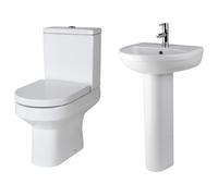 Balterley Vision Ceramic Suite: Toilet w/ Soft-Close Seat & 500mm Basin Pedestal in White Balterley White