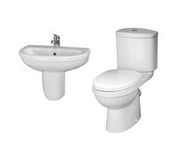 Vito Ceramic Bathroom Bundle - Toilet Pan with Cistern & Soft Close Seat, 550mm 1 Tap Hole Basin & Semi Pedestal - Balterley