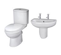 Toilet Pan Cistern Seat 550mm 2 Tap Hole Basin and Semi Pedestal Balterley White One Size