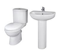 Balterley Vito Ceramic Suite: Toilet with Soft-Close Seat & 550mm Basin Pedestal in White Balterley White