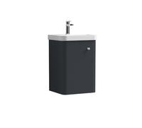 Wall Hung 1 Door Vanity Unit with Ceramic Sink - 400mm - Soft Black