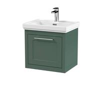Balterley Blithbury Traditional Bathroom Wall Hung 1 Drawer Vanity Unit And 1 Tap Hole Fireclay Basin, 500mm, Matt Green