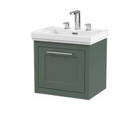 Balterley Traditional Bathroom Wall Hung 1 Drawer Vanity Unit And 3 Tap Hole Fireclay Basin, 500mm, Matt Green