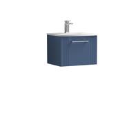 Partial Fluted 1 Drawer Wall Hung Vanity Unit with 1 Tap Hole Curved Basin- 500mm - Satin Blue