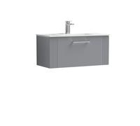 Retro 1 Drawer Wall Hung Vanity Unit with Minimalist 1 Tap Hole Ceramic Basin - 800mm - Satin Grey - Balterley