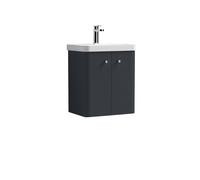 Wall Hung 2 Door Vanity Unit with Ceramic Sink - 500mm - Soft Black