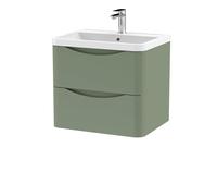 Balterley Wall Hung 2 Drawer Bathroom Vanity Unit & Basin, Satin Green, 550mm in Green Balterley Green