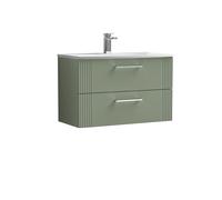 Partial Fluted 2 Drawer Wall Hung Vanity Unit with 1 Tap Hole Curved Basin- 800mm - Satin Green