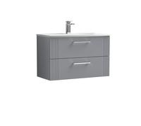 Partial Fluted 2 Drawer Wall Hung Vanity Unit with 1 Tap Hole Curved Basin- 800mm - Satin Grey