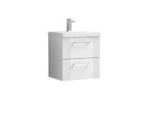 Retro 2 Drawer Wall Hung Vanity Unit with Mid-Edge 1 Tap Hole Ceramic Basin - 500mm - Satin White - Balterley