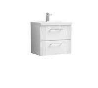 Retro 2 Drawer Wall Hung Vanity Unit with Mid-Edge 1 Tap Hole Ceramic Basin - 600mm - Satin White - Balterley