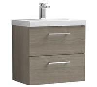 Balterley Wall Hung 2 Soft Close Drawer & Thin-Edge Bathroom Vanity Unit Basin, Solace Oak, 600mm