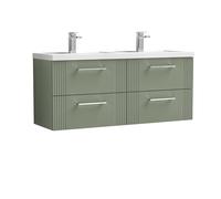Balterley Wall Hung 4 Drawers Vanity Unit- 2 Polymarble Basin 1200mm, Satin Green Balterley Green