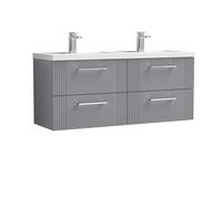 Balterley Wall Hung 4 Drawers Vanity Unit- 2 Polymarble Basin 1200mm, Satin Grey Balterley Grey