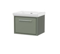 Balterley Modern Wall Hung Single Drawer Bathroom Vanity With Fireclay Basin, Fern Green, 600mm