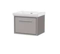 Balterley Modern Wall Hung Single Drawer Bathroom Vanity With Fireclay Basin, Pebble Grey, 600mm