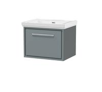 Balterley Modern Wall Hung Single Drawer Bathroom Vanity With Fireclay Basin, Coastal Grey, 600mm