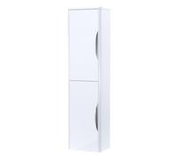 Wall Hung 2 Door Tall Bathroom Storage Unit - 350mm - Gloss White