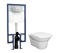 Balterley Wall Hung Toilet Pan Seat Concealed Cistern Push Button Plate 400mm in White Balterley White