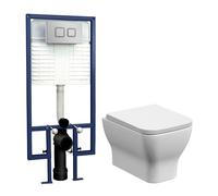Balterley Wall Hung Toilet Pan Seat Concealed Cistern Push Button Plate in White Balterley White