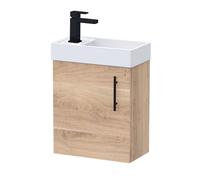 Balterley Wall Hung Vanity Basin 400mm Bleached Oak & Matt Black Handle in Brown Balterley Brown