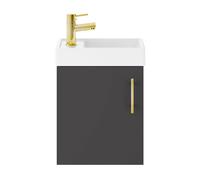 Balterley Wall Hung Vanity Basin 400mm Gloss Grey & Brushed Brass Handle Balterley Grey