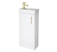 Balterley Wall Hung Vanity Basin 400mm Gloss White & Brushed Brass Handle Balterley White