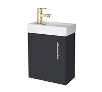 Balterley Wall Hung Vanity Basin 400mm Satin Soft Black & Brushed Brass Handle in Grey Balterley Grey