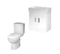 Balterley Wall Hung Vanity Basin Unit, Toilet Pan, Cistern & Seat - Gloss White in Grey Balterley Grey