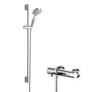 Current Wall Mount Thermostatic Bath Shower Mixer Tap with Slimline Slide Rail Kit - Chrome - Balterley