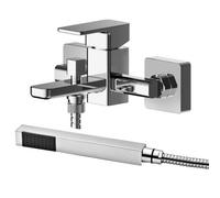 Balterley Wall Mount Square Bath Shower Mixer Tap with Shower Kit Chrome in Silver Balterley Silver