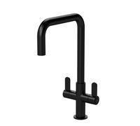 Balterley Kitchen Tap with Dual Lever Handles, Mono Kitchen Mixer Tap, Matt Black Mono Mixer Taps for Sink, Round Base with Square Spout Taps for Sink - 130 x 236 x 361mm (Matt Black)