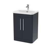 Balterley Wave 600mm Floor Standing 2 Door Vanity Unit with Thin-Edge Ceramic Basin - Dark Grey