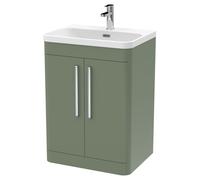 Balterley Wave 600mm Floor Standing 2 Door Vanity Unit with Basin & 1 Tap Hole - Satin Green