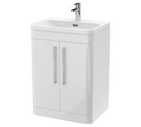 Balterley Wave 600mm Floor Standing 2 Door Vanity Unit with Basin - Gloss White