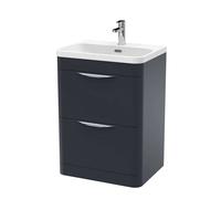 Balterley Wave 600mm Floor Standing 2 Drawer Vanity Unit with 1 Tap Hole Ceramic Basin - Dark Grey