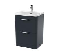 Balterley Wave 600mm Floor Standing 2 Drawer Vanity Unit with 1 Tap Hole Ceramic Basin - Dark Grey
