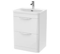 Balterley Wave 600mm Floor Standing 2 Drawer Vanity Unit with Ceramic Basin - Gloss White