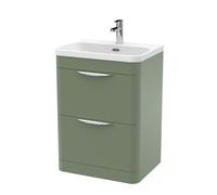 Balterley Wave 600mm Floor Standing 2 Drawer Vanity Unit with Ceramic Basin - Satin Green