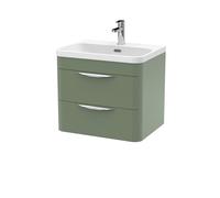 Balterley Wave 600mm Wall Hung 2 Drawer & Thin-Edge Ceramic Basin - Satin Green Balterley Green