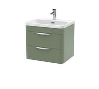 Balterley Wave 600mm Wall Hung 2 Drawer Vanity with Thin-Edge Ceramic Basin - Satin Green