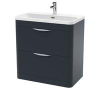 Balterley Wave 800mm Floor Standing 2 Drawer Vanity Unit with Ceramic Basin - Dark Grey