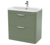 Balterley Wave 800mm Floor Standing 2 Drawer Vanity Unit with Polymarble Basin - Satin Green