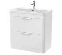 Balterley Wave 800mm Floor Standing 2 Drawer Vanity Unit with Thin Edge Ceramic Basin - Gloss White