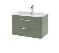 Balterley Wave 800mm Wall Hung 2 Drawer Vanity Unit with Thin-Edge Ceramic Basin - Satin Green