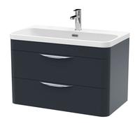 Balterley Wave 800mm Wall Hung 2 Drawer Vanity Unit with Thin-Edge Ceramic Basin - Dark Grey