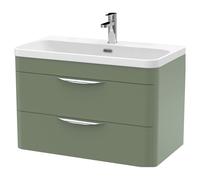 Balterley Wave 800mm Wall Hung 2 Drawer Vanity Unit with Thin-Edge Ceramic Basin - Satin Green