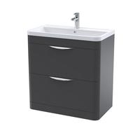 Floor Standing 2 Drawer Vanity Unit with Ceramic Basin - 800mm - Soft Black