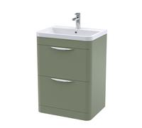 Balterley Wave Contemporary Floor Standing 2 Drawer Bathroom Vanity Unit & Ceramic Basin, Satin Green, 610mm
